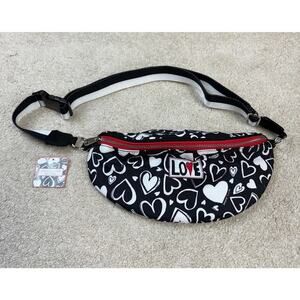 NWT Brighton Endless Love Belt Bag Fanny Pack Black White Hears Adjustable